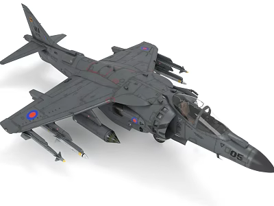 Grey Fighter Jet With Missiles And Military Markings 3d model