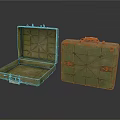 Vintage Green Suitcases Open And Closed With Leather Handle Metal Clasps