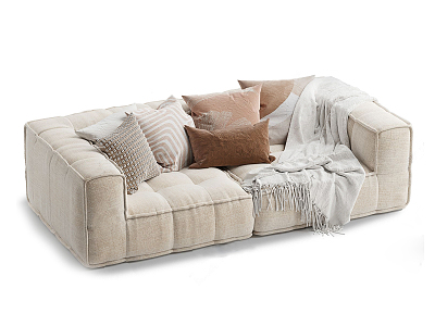 Modern Double Sofa Beige Brown Multi-Person Double Fabric Sofa model