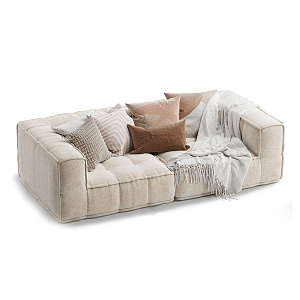 Modern Double Sofa Beige Brown Multi-Person Double Fabric Sofa 3d model