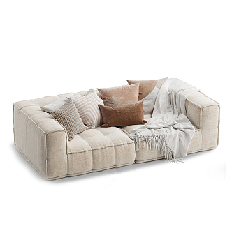 Modern Double Sofa Beige Brown Multi-Person Double Fabric Sofa 3d model