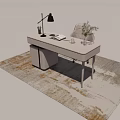 Modern Light Colored Desk With Table Lamp Open Book Coffee Cup And Beige Chair