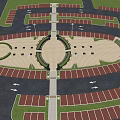 Park Landscape Design With Paved Plaza Green Lawn Areas Street Lamps And Parking Spaces