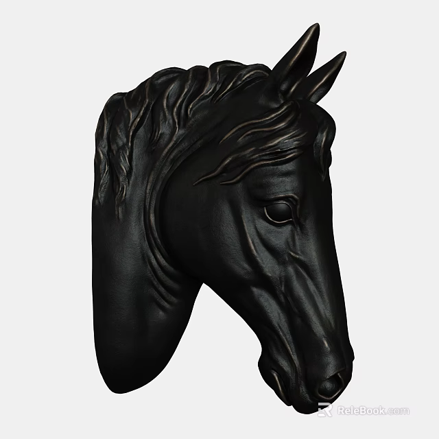Elegant Black Horse Head Animal Wall Decor With Detailed Carving For Home Interior 3d model 