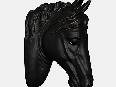 Elegant Black Horse Head Animal Wall Decor With Detailed Carving For Home Interior 3d model
