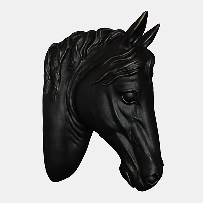 Elegant Black Horse Head Animal Wall Decor With Detailed Carving For Home Interior 3d model