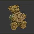 Cute Teddy Bear Decorative Toy Wearing Green Outfit Holding Wooden Ship Wheel