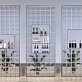 Modern Glass Grid Room Dividers With Indoor Plants And Decorative Items