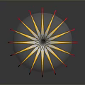 Spherical Decorative Sculpture With Mirrored Surface And Radial Yellow Pink Strips