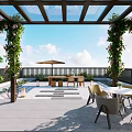 Rooftop Terrace With Glass Roof Pergola Climbing Plants And Outdoor Dining Set