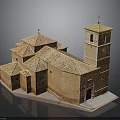 Brick Red Church Building With Multiple Tile Roofs And Tall Tower Featuring Cross And Clock