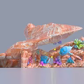 Vibrant Cartoon Underwater Scene With Colorful Corals Blue Fish And Rock Formations