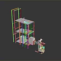 Modern Industrial Storage System With Multi-Tiered Metal Shelves And White Equipment