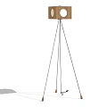 Modern Wooden Floor Lamp With Tripod Stand And Circular Light Openings