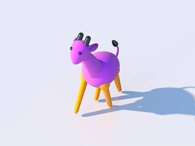 Purple Animal Shaped Doll With Black Horns Yellow Legs And Shadow On Light Background 3d model
