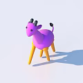 Purple Animal Shaped Doll With Black Horns Yellow Legs And Shadow On Light Background