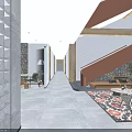 Modern Hotel Lobby Interior With Stone Wall Sofa Rug And Staircase
