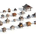 Traditional Pavilion Models With Diverse Roof Styles And Wooden Construction Details
