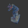 Colorful Dragon Sculpture With Red Head Blue Body And Wooden Base