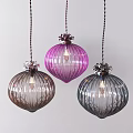 Colorful Glass Spherical Pendant Lights with Striped Design and Floral Top Hanging on Chains