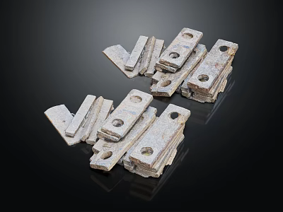 Rusted Metal Brackets With Multiple Stacked Pieces On Black Background 3d model