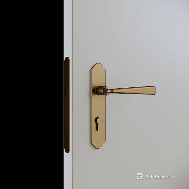 Golden Door Handle with Keyhole on White Door Modern Minimalist Style 3d model 
