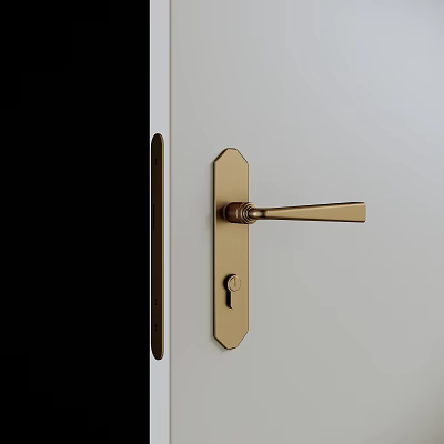 Golden Door Handle with Keyhole on White Door Modern Minimalist Style 3d model