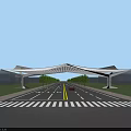 Modern Entrance Gate With Large Canopy Over Roadway And Green Landscaping