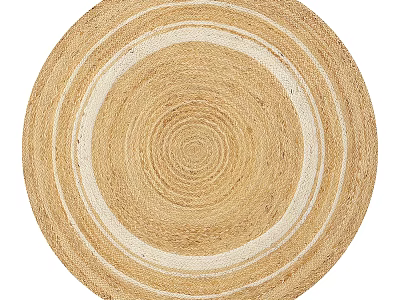 Round Woven Natural Fiber Rug with Beige and White Circular Pattern for Home Decor 3d model