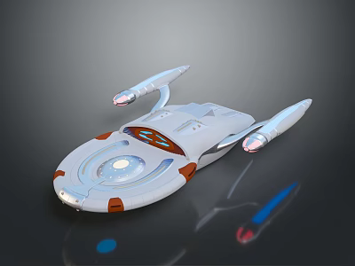 Streamlined White Sci Fi Spaceship With Orange Accents And Glowing Wing Lights 3d model