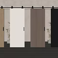 Modern Sliding Doors In Various Wood Tones And Colors For Interior Design With Decorative Plants