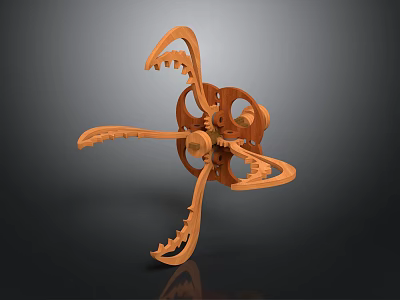 Orange Mechanical Device Structure With Interconnected Gears And Articulated Arms 3d model