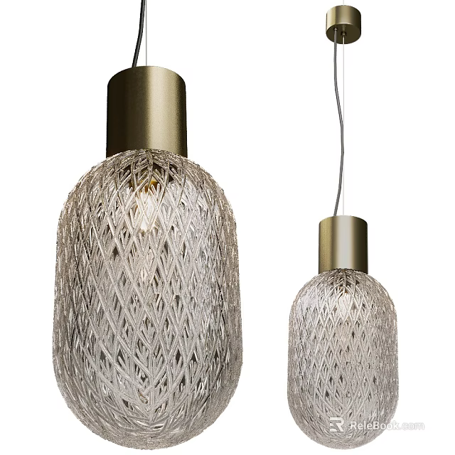 Modern Glass Pendant Lights With Diamond Pattern And Gold Metal Accents For Home Decor 3d model 