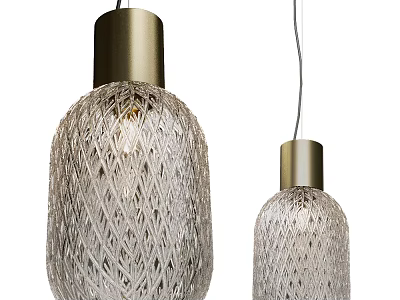 Modern Glass Pendant Lights With Diamond Pattern And Gold Metal Accents For Home Decor 3d model