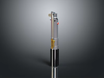 Silver Weapon With Black Base Yellow Accents Long Handle And Red Button 3d model
