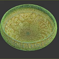 Intricate Ceramic Bowl With Orange Yellow Floral Peacock Patterns And Blue Rim Decoration