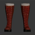 Stylish Red Long Boots With White Cuffs Lace Up Design And Black Soles