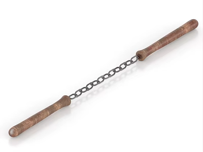 Traditional Martial Arts Nunchaku Weapon With Wooden Handles And Metal Chain 3d model
