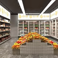 Bright Fruit Store Interior With Various Fresh Fruits And Shelves