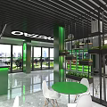 Tsing Brand Modern Mall Store With Beverage Display Shelves And Seating Area
