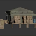 Military Field Tent Setup With Wooden Crates And Supplies Under Shelter