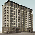Modern High Rise Building Facade With Multiple Windows And Main Entrance 3d model