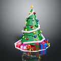 Green Decorated Christmas Tree With Star Top Colorful Ornaments And Gift Boxes Around Base