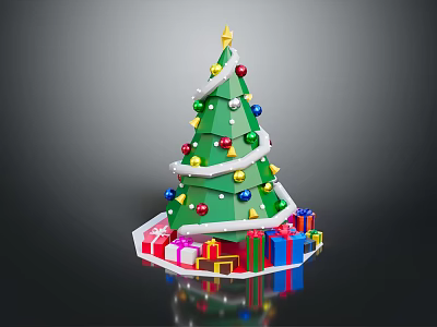 Green Decorated Christmas Tree With Star Top Colorful Ornaments And Gift Boxes Around Base 3d model
