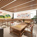 Traditional Chinese Classroom With Wooden Tables Chairs Baijia Zhengming Posters And Green Plants