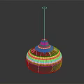 Plant Woven Rattan Pendant Light with Yellow Shade and Black Pole on Dark Background