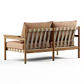 Modern Minimalist Multi Seater Sofa With Beige Fabric Cushions Striped Backrest And Wooden Frame