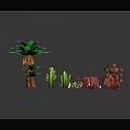 Cartoon Scene With Orange Trunk Palms Green Cacti And Red Rocks