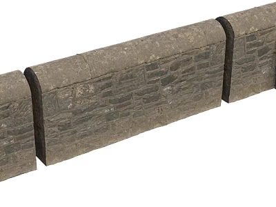 Gray Stone Brick Building Exterior Wall With Natural Texture And Joint Design Features 3d model