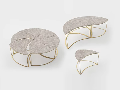 Elegant Modern Coffee Tables With Textured Top And Gold Metal Frame Design 3d model